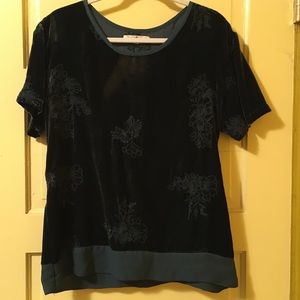 Love Johnny Was teal velvet embroidered blouse.